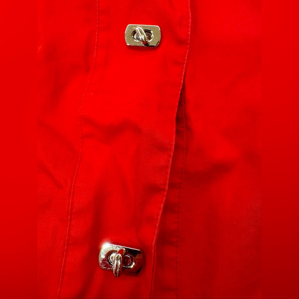 Red Spring Jacket W/ Striped Lining & Silver Clas… - image 5